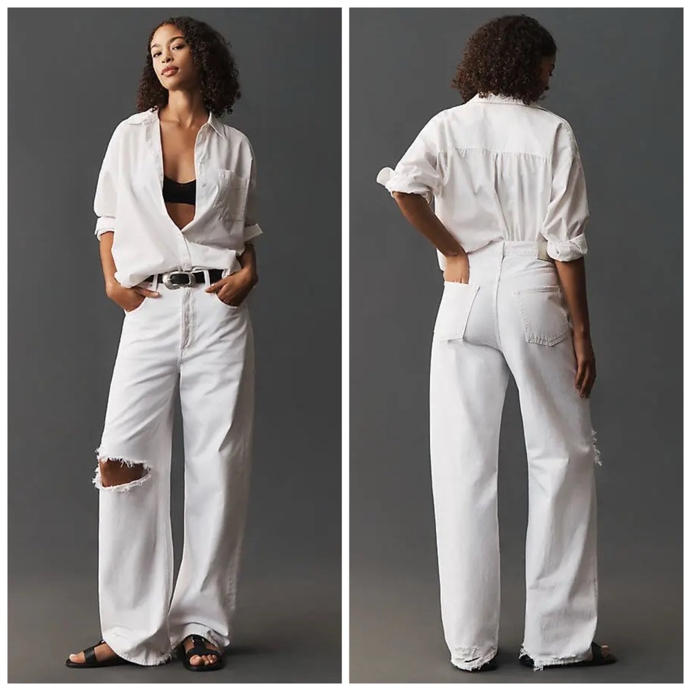 Citizens Of Humanity Ayla Baggy Jeans In White Zinc Wide Leg Denim Size 34